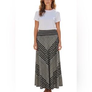 MSK Striped Maxi Skirt Elastic Waist Stretch Jersey Knit Black White Chic Y2K